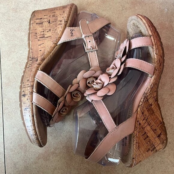 b.o.c. Born Concepts Pale Pink Leather Flower Platform Cork Wedge Espadrilles - Picture 7 of 13